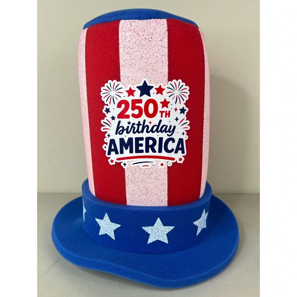 NEW America 250th Birthday Top Hat Patriotic Uncle Sam Foam USA Red White Blue